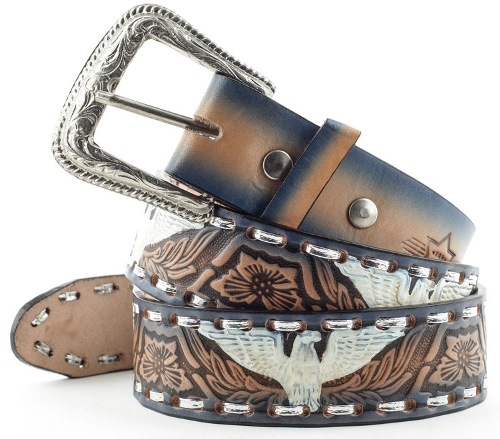 Ceinture 100 cuir avec motif aigle blanc Ceinture western Mixte